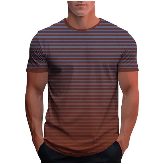 Chiccall Men's Graphic T Shirts Gradient Stripe Printed Casual Soft Short Sleeve Crew Neck Tees Workout Summer Tops for Men