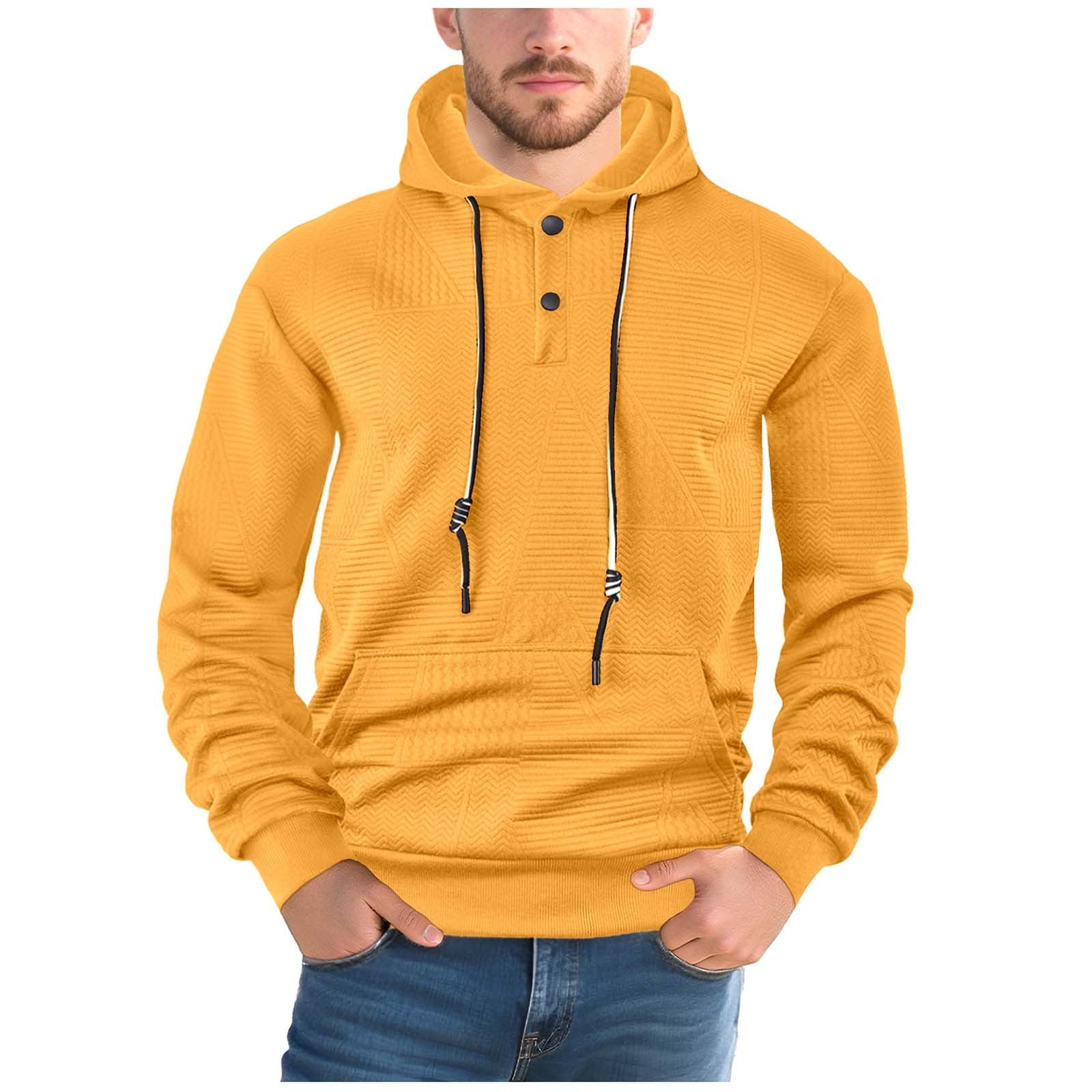 Chiccall Men's Hoodies Fashion Textured Buttons Sweatshirts Casual Long ...
