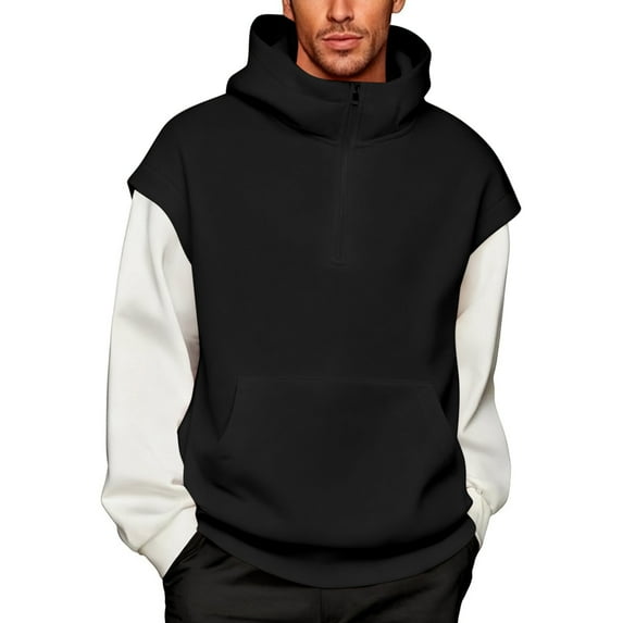 Chiccall Men's Hoodies Half Zip Hooded Sweatshirts Casual Oversized Colorblock Mock Neck Pullover Tops with Pocket