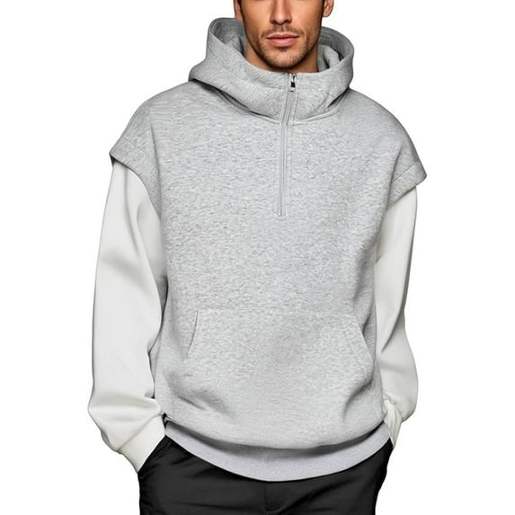Chiccall Men's Hoodies Half Zip Hooded Sweatshirts Casual Oversized Colorblock Mock Neck Pullover Tops with Pocket