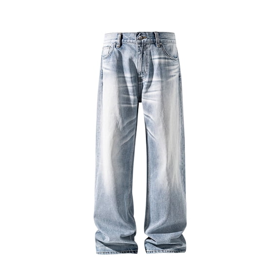 Chiccall Men's Jeans Plus Size Vintage Distressed Baggy Straight Leg Denim Pants with Pockets