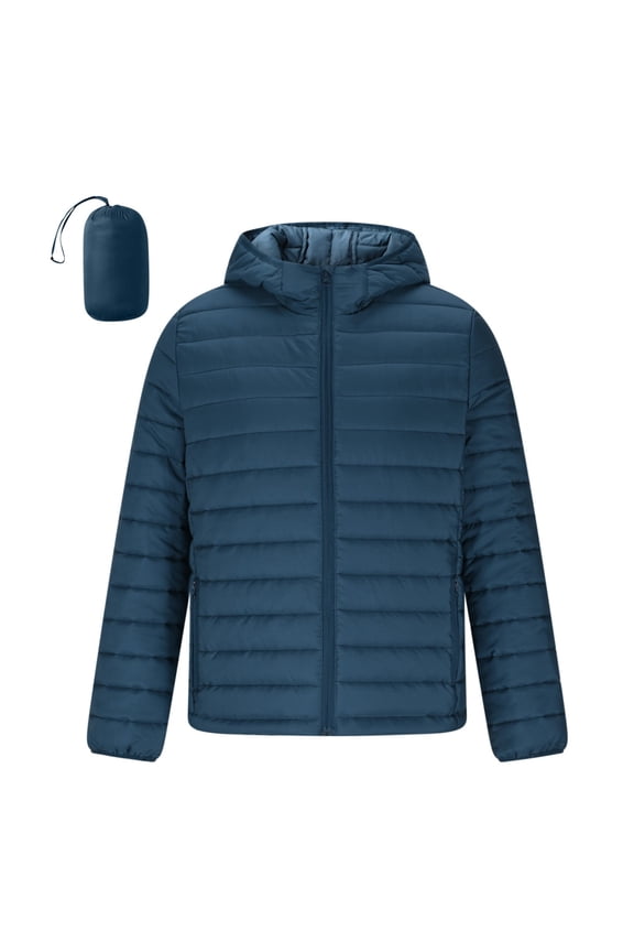 Men's Lightweight Packable Hooded Puffer Jacket Insulated Winter Coat for Snow Ski Traveling