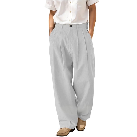 Chiccall Men's Linen Dress Pants Wide Leg Business Casual Pleated Front Pants with 4 Pockets
