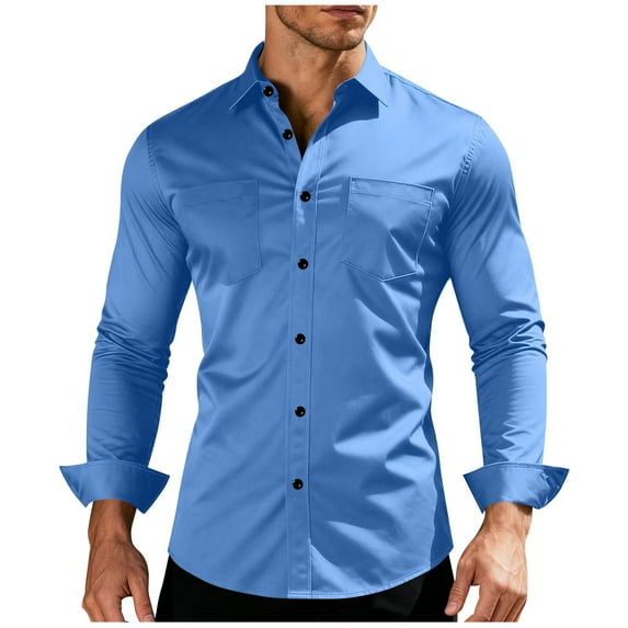 Chiccall Men's Long Sleeve Dress Shirt Solid Slim Fit Casual Business Formal Button Up Shirts with Pocket