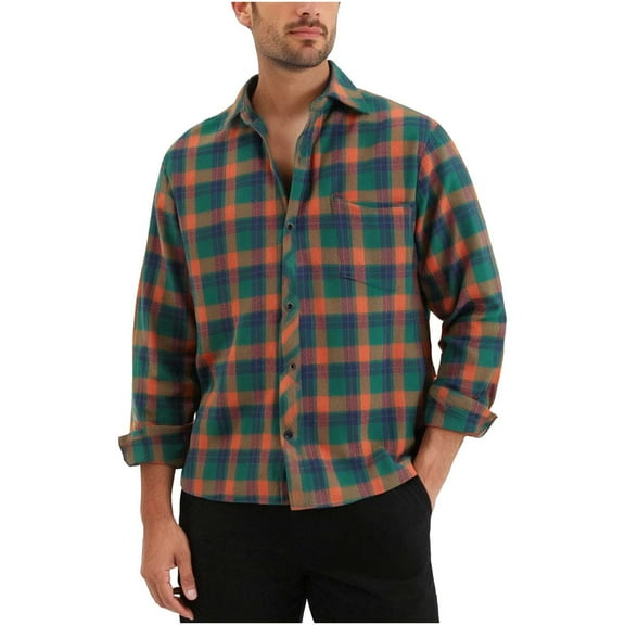 Chiccall Men's Long Sleeve Flannel Shirts Oversized Casual Plaid Button Down Shirts Vintage Fall Tops with Pocket