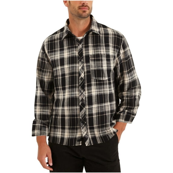 Chiccall Men's Long Sleeve Flannel Shirts Oversized Casual Plaid Button Down Shirts Vintage Fall Tops with Pocket