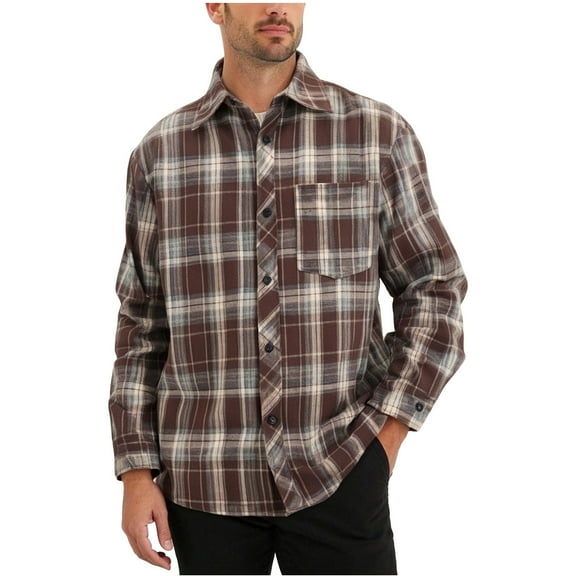 Chiccall Men's Long Sleeve Flannel Shirts Oversized Casual Plaid Button Down Shirts Vintage Fall Tops with Pocket