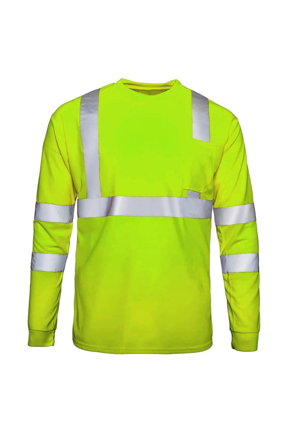 Men's Long Sleeve Pullover Crew Neck T-Shirts with Reflective Stripe Lightweight Workwear Tops