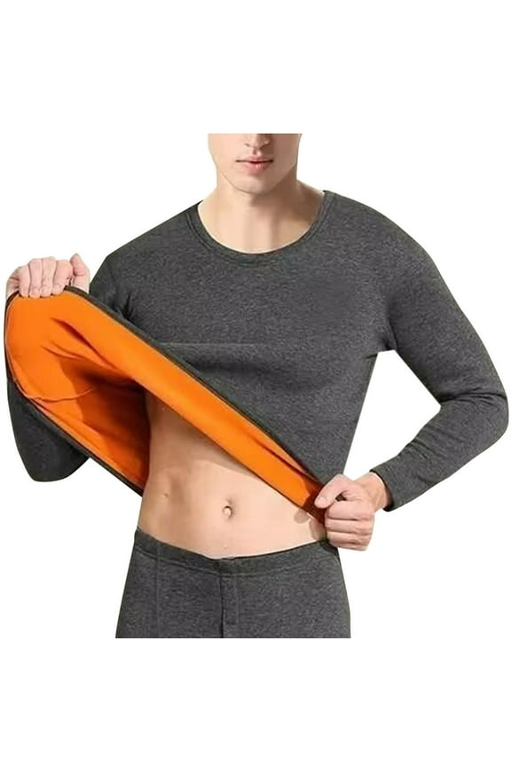 Men's Long Sleeve Thermal Underwear Thickened Soft Fleece Lined Base Layer Cold Weather Tops Warm Undershirts for Men