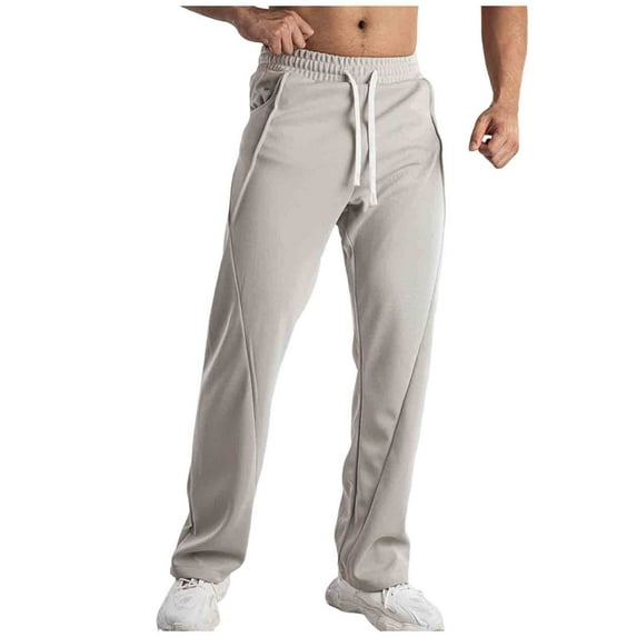 Chiccall Men's Open Bottom Sweatpants Casual Loose Fashion Textured Elastic Waist Drawstring Jogger Pants with Pocket