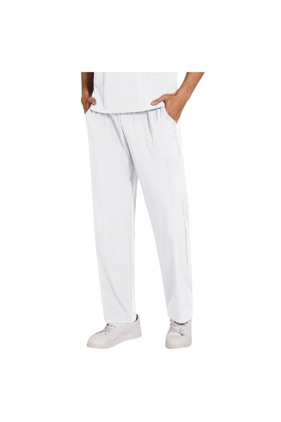 Men's Scrub Pants Nursing Pants with 4 Pockets Stretch Comfy Lightweight Elastic Waist Drawstring Straight Pants