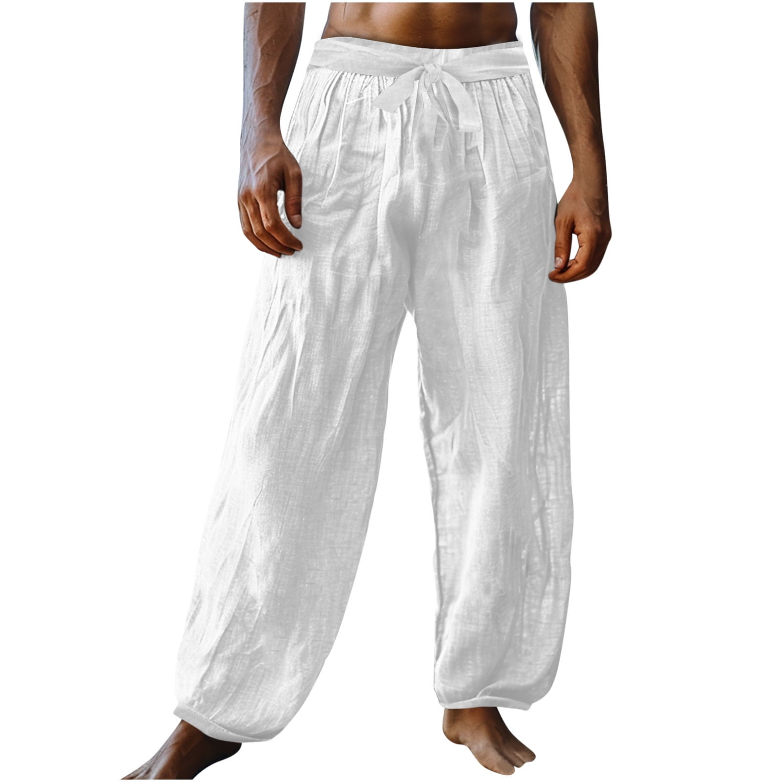 Chiccall Men's Pants Summer Beach Lightweight Drawstring Pants Elastic ...