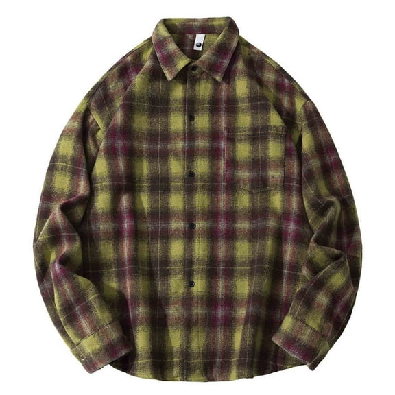 Chiccall Men's Plus Size Flannel Shirts Casual Comfy Button Down Shirts Classic Plaid Cotton Coat with Pocket