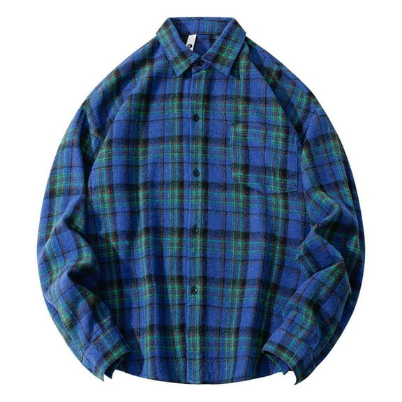 Chiccall Men's Plus Size Flannel Shirts Casual Comfy Button Down Shirts Classic Plaid Cotton Coat with Pocket