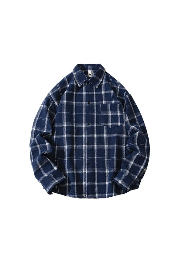 Men's Plus Size Flannel Shirts Vintage Casual Button Down Shirts Fall Long Sleeve Tops with Pocket