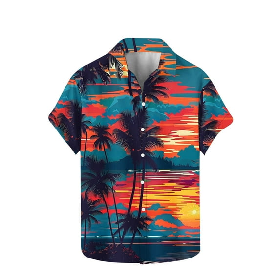 Chiccall Men's Plus Size Summer Tops Casual Hawaiian Beach Graphic Floral Short Sleeve Holiday Shirts