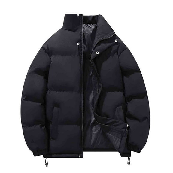 Chiccall Men's Puffer Jacket Thickened Winter Coat Warm Stand Collar Solid Snaps Zip Up Puffy Coat with Pocket