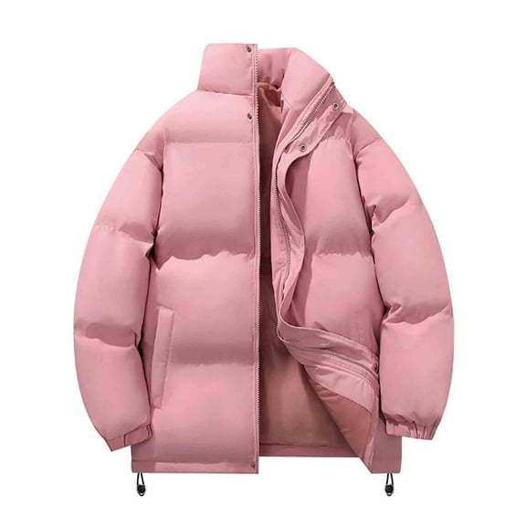 Chiccall Men's Puffer Jacket Thickened Winter Coat Warm Stand Collar Solid Snaps Zip Up Puffy Coat with Pocket