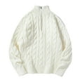 thumbnail image 1 of Chiccall Men's Quarter Zip Pullover Sweater Cable Knit Casual Loose Stand Collar Texture Knitted Sweaters, 1 of 5