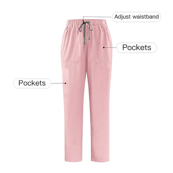 Chiccall Men's Scrub Pants Solid Stretch Straight Barrel Elastic Waist Drawstring Nursing Scrub Pants with Multiple Pockets