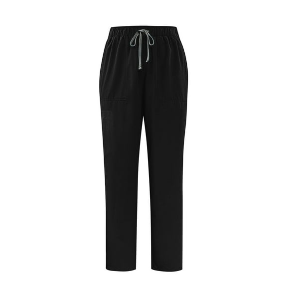 Chiccall Men's Scrub Pants Solid Stretch Straight Barrel Elastic Waist Drawstring Nursing Scrub Pants with Multiple Pockets