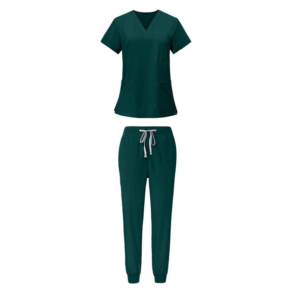 Chiccall Men’s Scrub Set with 4 Pockets Stretch Short Sleeve V Neck Scrub Top & Elastic Waist Jogger Scrub Pants