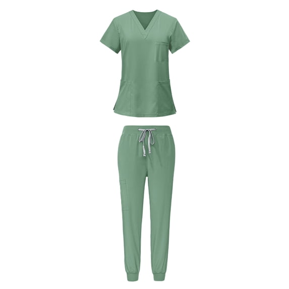 Chiccall Men’s Scrub Set with 4 Pockets Stretch Short Sleeve V Neck Scrub Top & Elastic Waist Jogger Scrub Pants
