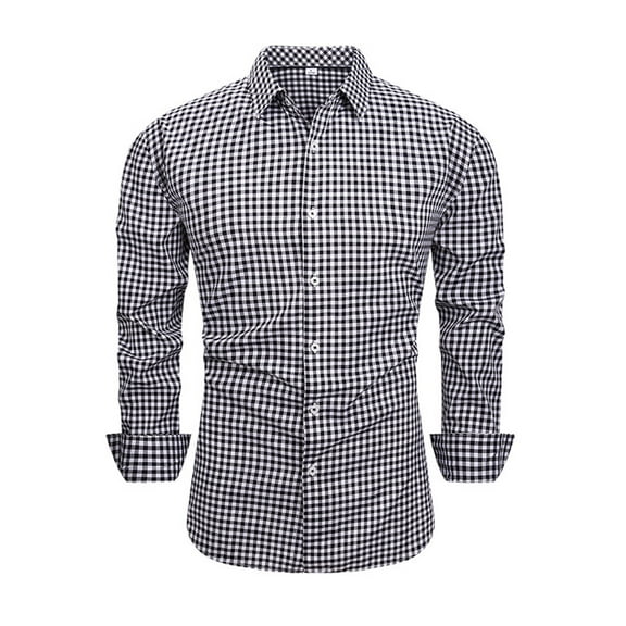 Chiccall Men's Shirts Plaid Button Down Dress Shirts Wrinkle Free 4-Way Stretch Long Sleeve Shirts
