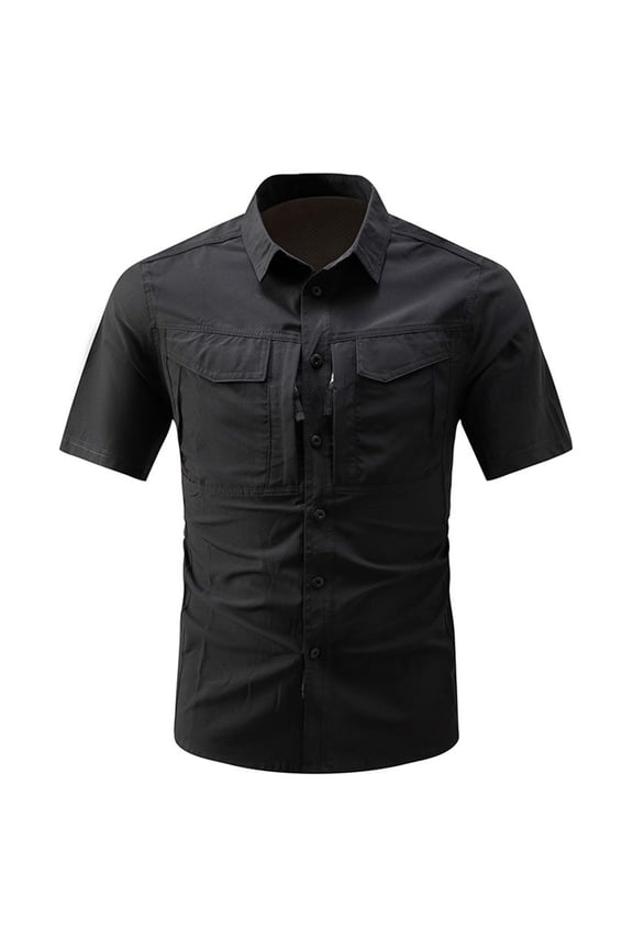 Men's Short Sleeve Fishing Shirts with Mesh Lining Lightweight Summer Comfy Outdoor Quick Dry Stretch Button Down Cargo Shirts with Multi Pockets