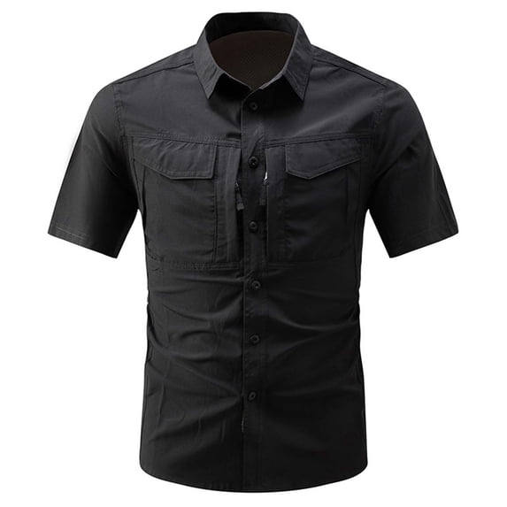 Chiccall Men's Short Sleeve Fishing Shirts with Mesh Lining Lightweight Summer Comfy Outdoor Quick Dry Stretch Button Down Cargo Shirts with Multi Pockets