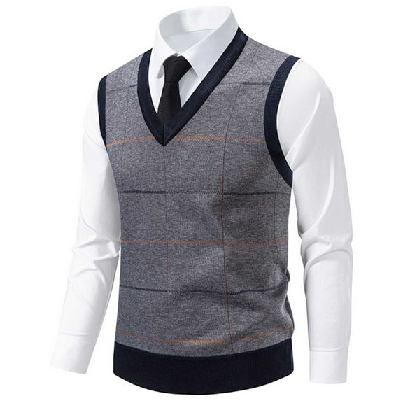 Chiccall Men's Sleeveless V Neck Pullover Sweater Slim Fit Casual British Style Stiped Sweater Vest