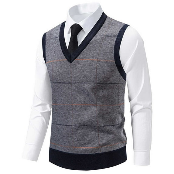Chiccall Men's Sleeveless V Neck Pullover Sweater Slim Fit Casual British Style Stiped Sweater Vest