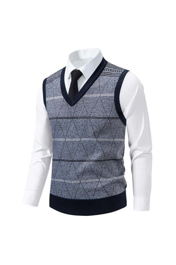Men's Sleeveless V Neck Pullover Sweater Slim Fit Casual British Style Stiped Sweater Vest