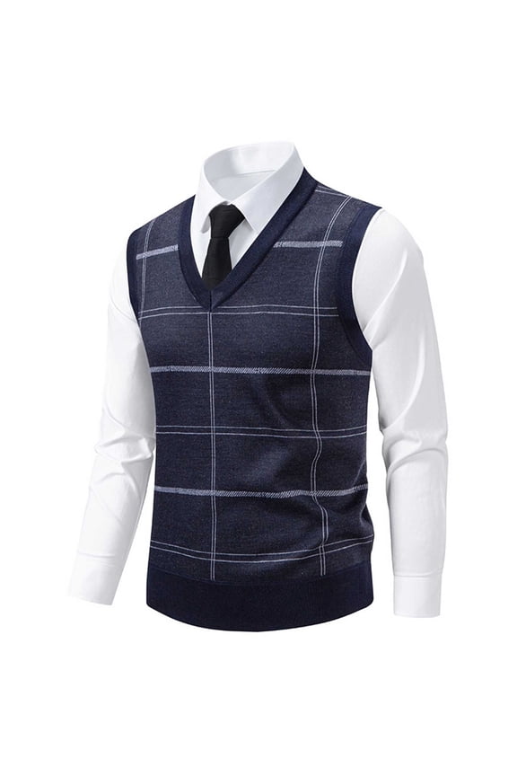 Men's Sleeveless V Neck Pullover Sweater Slim Fit Casual British Style Stiped Sweater Vest