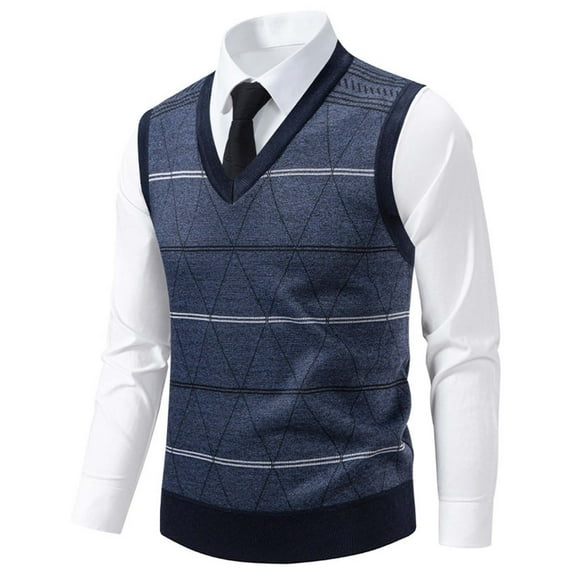 Chiccall Men's Sleeveless V Neck Pullover Sweater Slim Fit Casual British Style Stiped Sweater Vest