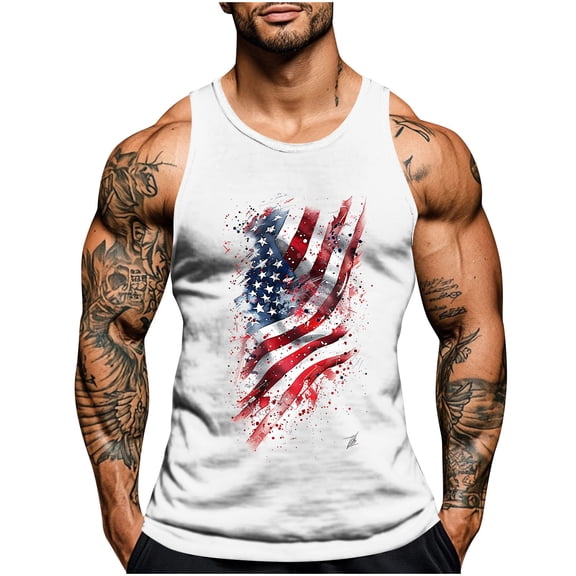 Chiccall Men's Summer Tops 4th of July Patriotic Tank Tops Independence Day Flag Print Casual Sleeveless Athletic Muscle Shirts