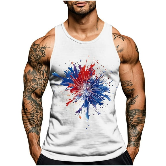 Chiccall Men's Summer Tops 4th of July Patriotic Tank Tops Independence Day Flag Print Casual Sleeveless Athletic Muscle Shirts