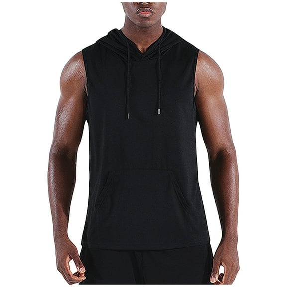 Chiccall Men's Summer Tops Athletic Gym Sleeveless Mesh Hoodie with Drawstring & Big Pocket Quick Dry Lightweight Breathable Activewear
