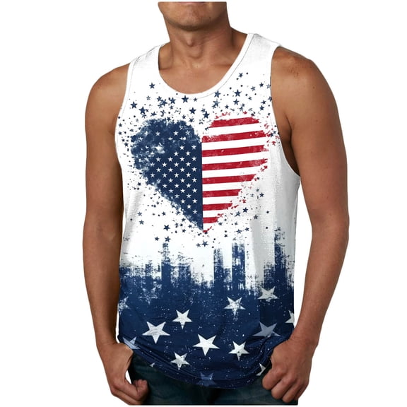 Chiccall Men's Summer Tops Independence Day 4th of July Tank Tops Flag Print Casual Stretch Sleeveless Muscle Shirts