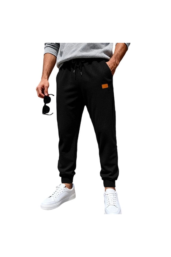 Men's Sweatpants Casual Textured Elastic Bottom Workout Trouser Elastic Waist Drawstring Jogger with Back Pocket
