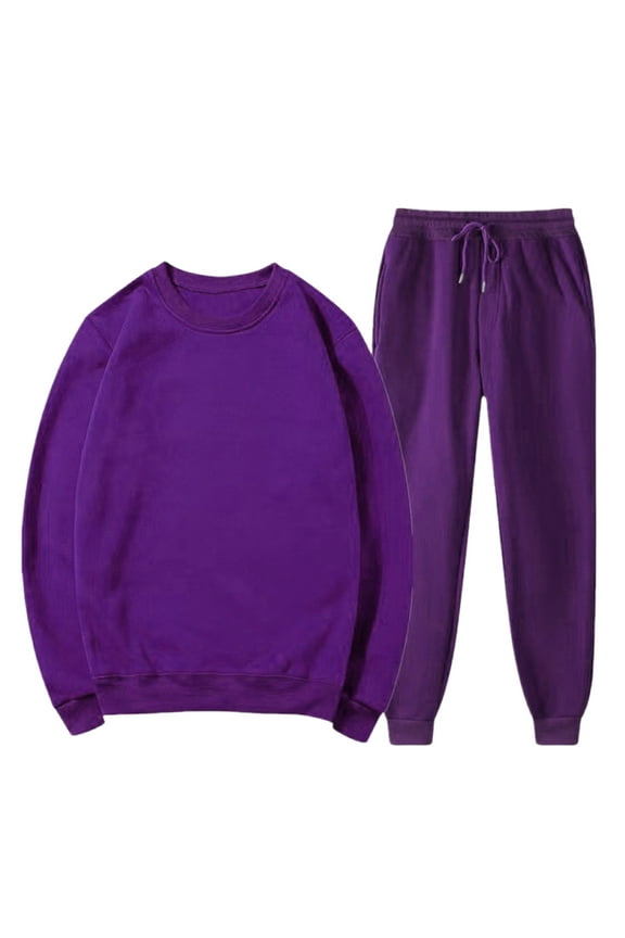 Men's Tracksuit 2 Piece Solid Crew Neck Pullover Fleece Sweatsuits Workout Jogging Suit set