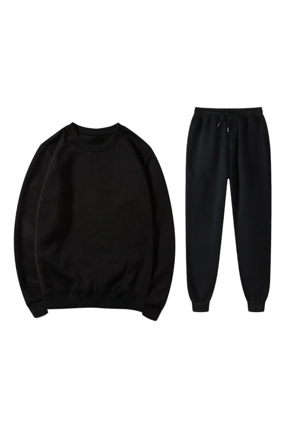 Men's Tracksuit 2 Piece Solid Crew Neck Pullover Fleece Sweatsuits Workout Jogging Suit set