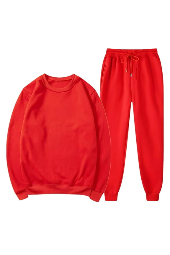 Men's Tracksuit 2 Piece Solid Crew Neck Pullover Fleece Sweatsuits Workout Jogging Suit set
