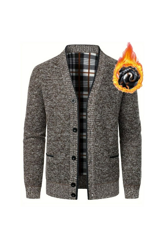 Men's Vintage Cardigan Sweaters Thick Knitted Fleece Lined Warm Winter Button Up Sweaters Coat with Pocket