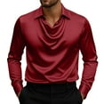 thumbnail image 1 of Chiccall Men's Vintage Satin Button Pleated Shirts Long Sleeve Casual Lapel Party Tops, 1 of 7