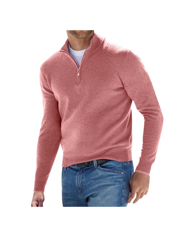 Chiccall Men's Winter Fashion Wool Sweater Quarter Zip Stand Up Collar Solid Long-Sleeve Knitted Pullover
