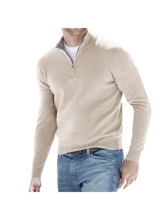 Chiccall Men's Winter Fashion Wool Sweater Quarter Zip Stand Up Collar Solid Long-Sleeve Knitted Pullover