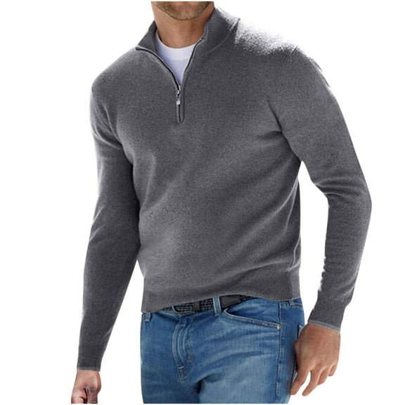 Chiccall Men's Winter Fashion Wool Sweater Quarter Zip Stand Up Collar Solid Long-Sleeve Knitted Pullover