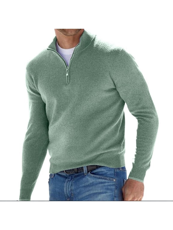 Chiccall Men's Winter Fashion Wool Sweater Quarter Zip Stand Up Collar Solid Long-Sleeve Knitted Pullover
