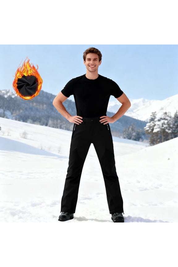 Men's Winter Ski Pants with Fleece Lining Colorblock Thermal Warm Waterproof Button Zipper Snow Pants Outdoor Windproof Hiking with Pockets